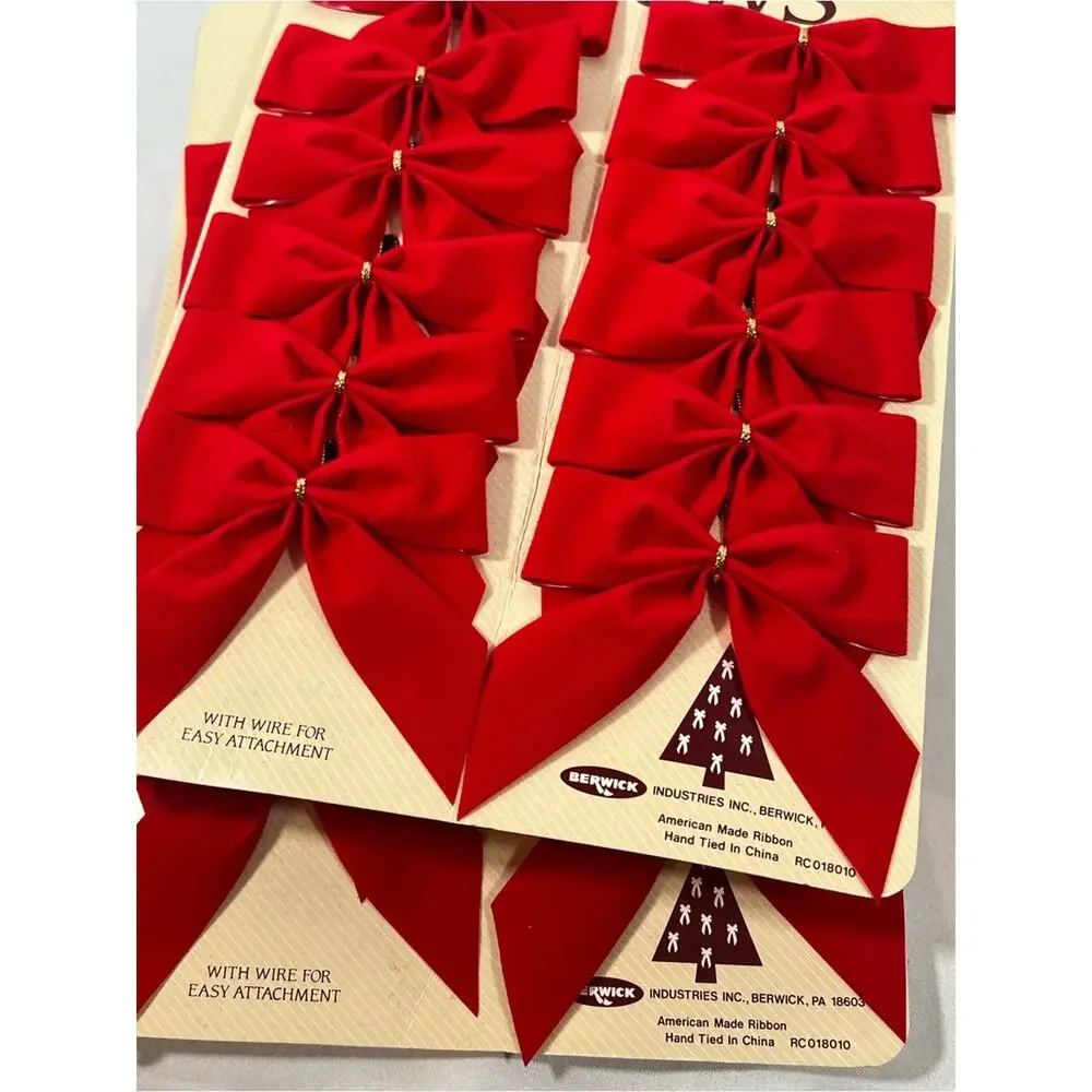 Vintage Lot of 24 Velvet Red Bows Christmas Valentine’s Berwick Gold Wire Ties